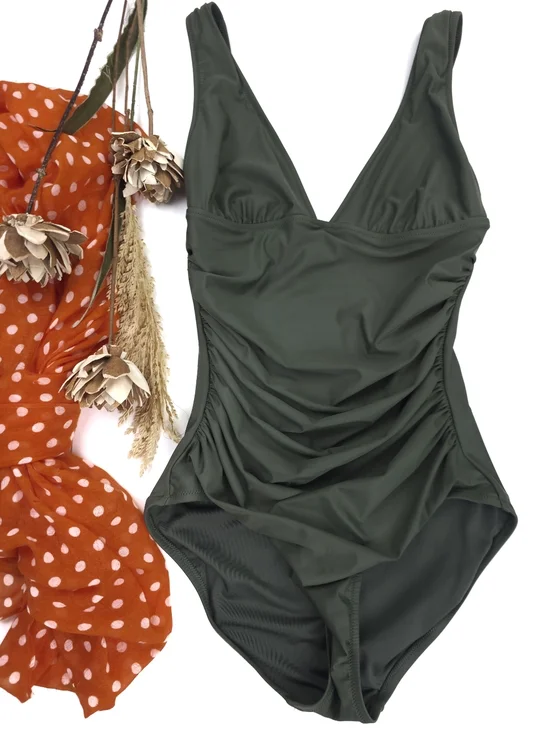 J.Crew Women’s Olive Green Ruched One-Piece Swimsuit 8 - Picture 3 of 11